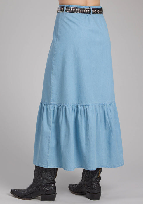 Roper Womens Maxi Length Ruffle Blue 100% Cotton Skirt