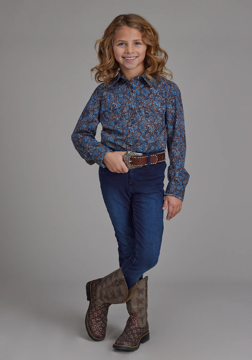 Roper Kids Girls 2172 River Paisley Brown 100% Cotton L/S Shirt