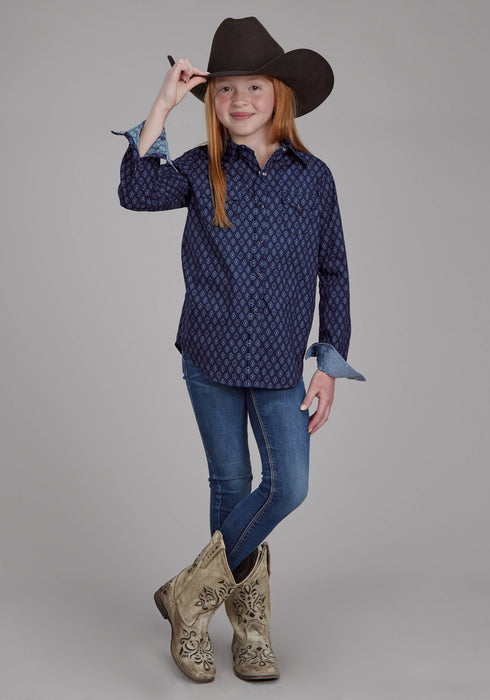 Roper Kids Girls 2177 Aztecs Blue 100% Cotton L/S Shirt