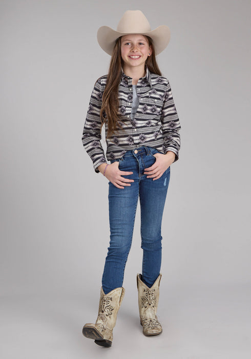 Roper Kids Girls 2182 Santa Fe Aztec Black 100% Cotton L/S Shirt