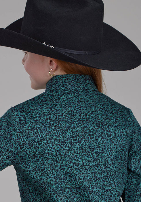 Roper Kids Girls Vintage Paisley Green 100% Cotton L/S Shirt