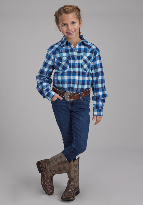 Roper Kids Girls 2206 Unlined Flannel Blue 100% Cotton L/S Shirt