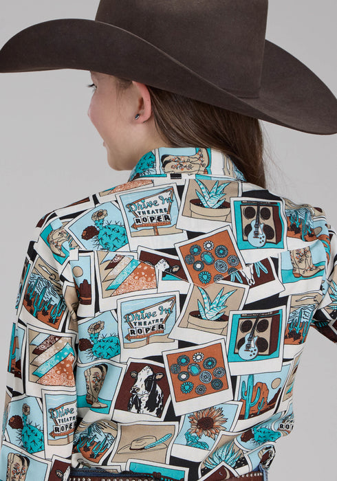 Roper Kids Girls 2224 Photo Collage Multi-Color 100% Rayon L/S Shirt