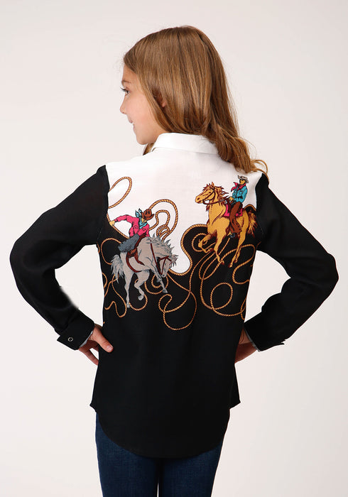 Roper Girls Multi-Color Rayon/Nylon Retro Border L/S Blouse