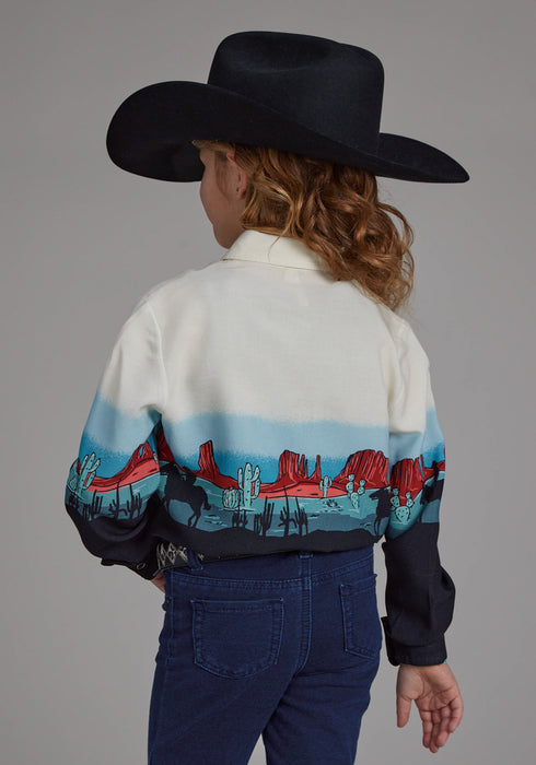 Roper Kids Girls 2202 Western Border Black 100% Rayon L/S Shirt