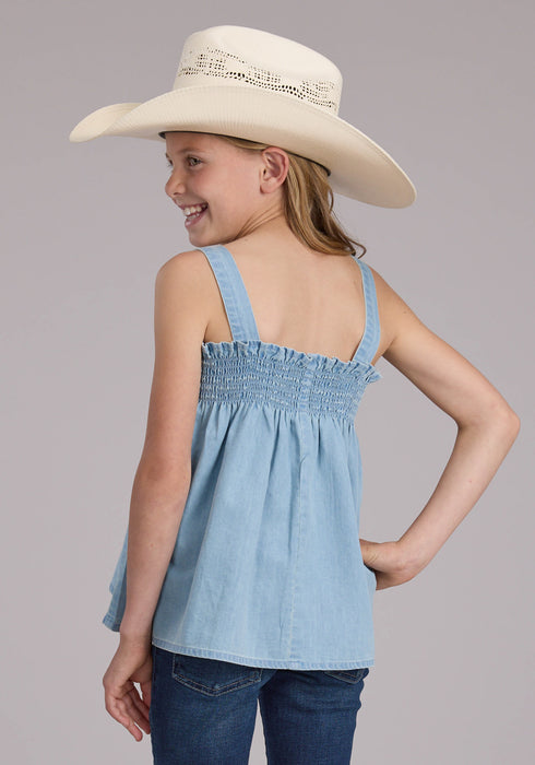 Roper Youth Girls Denim Babydoll Light Blue 100% Cotton S/L Tank Top