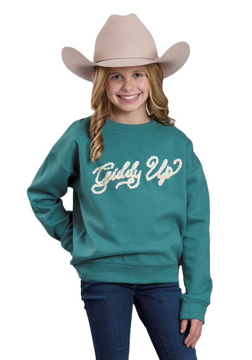 Roper Kids Girls 2633 Giddy Up Teal 100% Cotton Sweatshirt