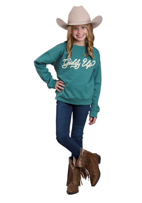 Roper Kids Girls 2633 Giddy Up Teal 100% Cotton Sweatshirt