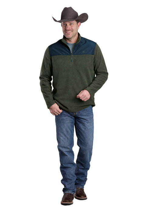 Roper Mens Solid Micro Olive/Blue 100% Polyester Fleece Jacket