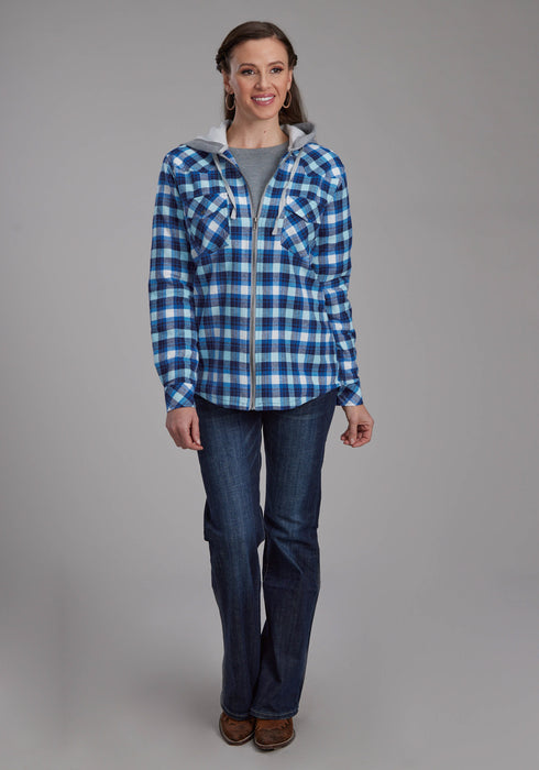Roper Womens Thermal Lined Flannel Blue/White 100% Cotton Jacket