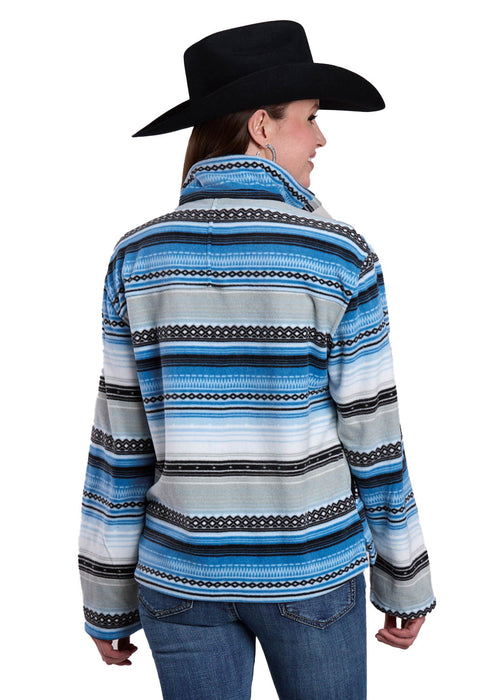 Roper Womens Horizontal Aztec Blue/Grey 100% Polyester Fleece Pullover