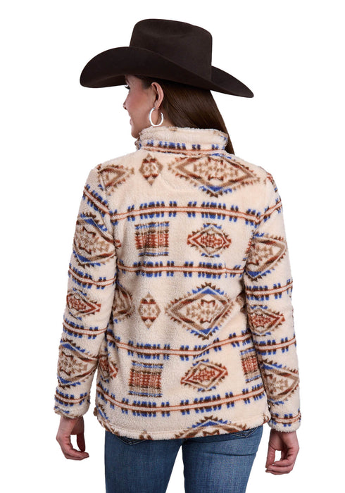 Roper Womens Aztec Polar 1/4 Zip Brown 100% Polyester Fleece Jacket