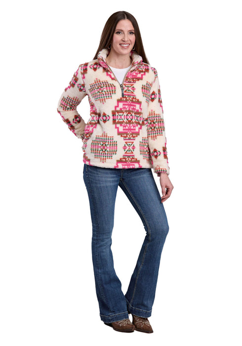 Roper Womens Aztec Polar 1/4 Zip Pink 100% Polyester Fleece Jacket