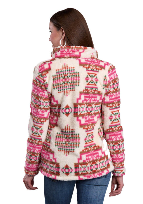 Roper Womens Aztec Polar 1/4 Zip Pink 100% Polyester Fleece Jacket