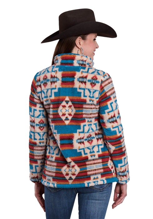 Roper Womens Aztec Polar 1/4 Zip Grey/Red 100% Polyester Fleece Jacket