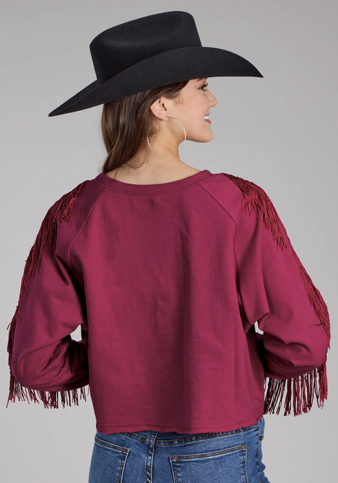 Roper Womens Paisley Square Fringe Wine 100% Cotton Sweatshirt