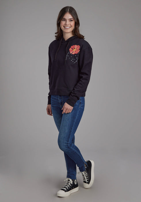 Roper Womens Twill Hood Flower Black 100% Cotton Hoodie