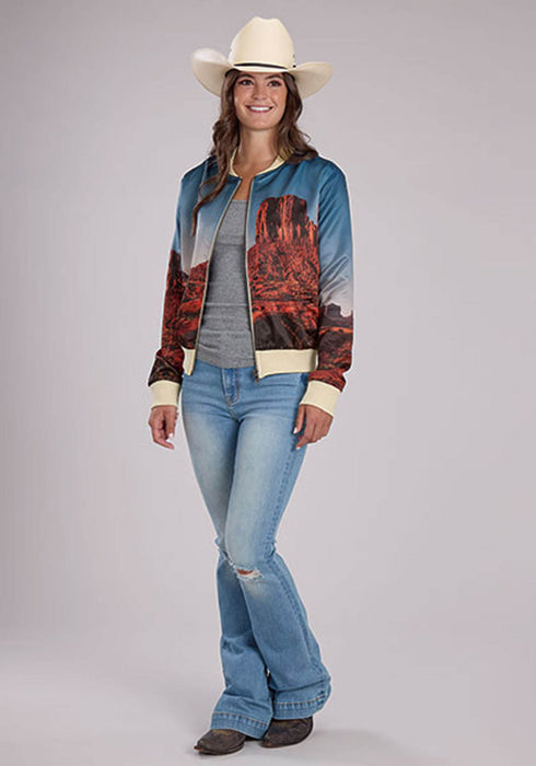 Roper Womens Desert View Multi 100% Polyester Satin Athletic Shell Jacket