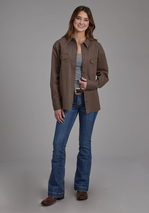 Roper Womens Pigment Dyed Oversized Brown 100% Cotton Jacket