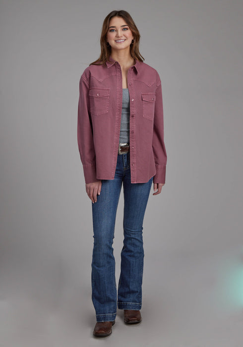 Roper Womens Pigment Dyed Wine 100% Cotton L/S Shirt