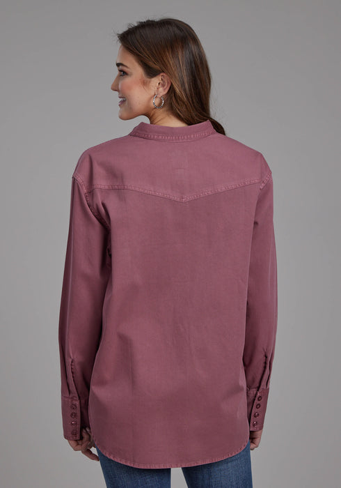 Roper Womens Pigment Dyed Wine 100% Cotton L/S Shirt