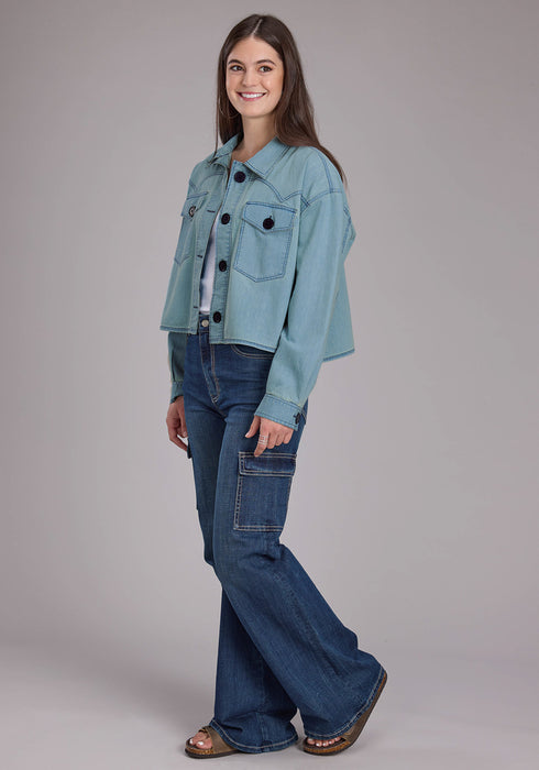 Roper Womens Elbow Patches Denim Light Blue 100% Cotton Jacket