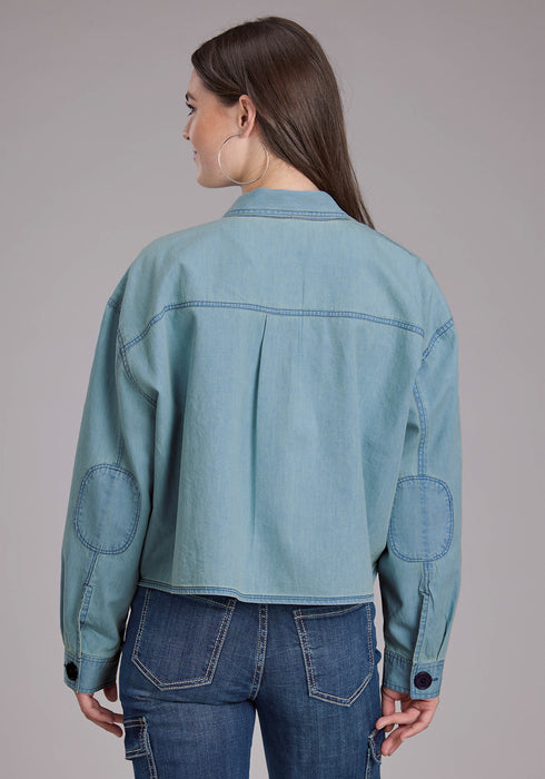 Roper Womens Elbow Patches Denim Light Blue 100% Cotton Jacket