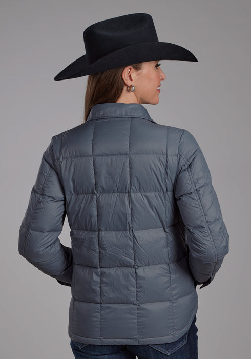 Roper Womens Down Filled Shirt Silver Blue 100% Nylon Softshell Jacket