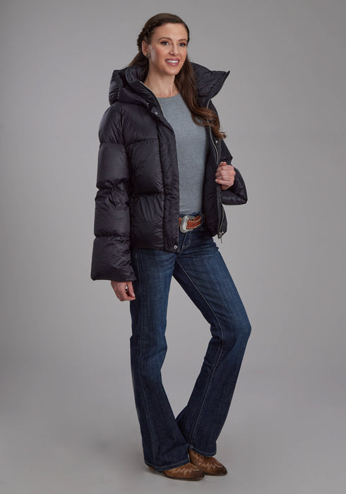 Roper Womens Puffer Down Coat Black 100% Nylon Softshell Jacket