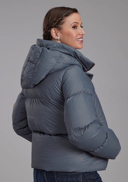 Roper Womens Puffer Down Coat Silver Blue 100% Nylon Softshell Jacket
