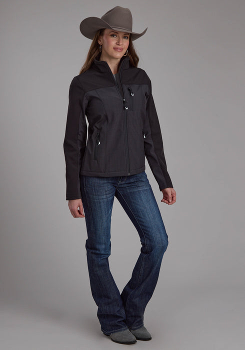 Roper Womens Pieced Fleece Grey/Black Poly/Spandex Softshell Jacket