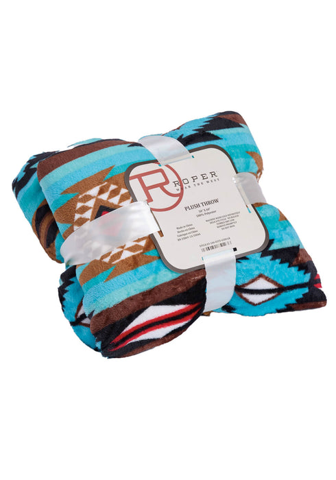 Roper Unisex Lined Aztec Print Turquoise 100% Polyester 50x60in Throw Blanket