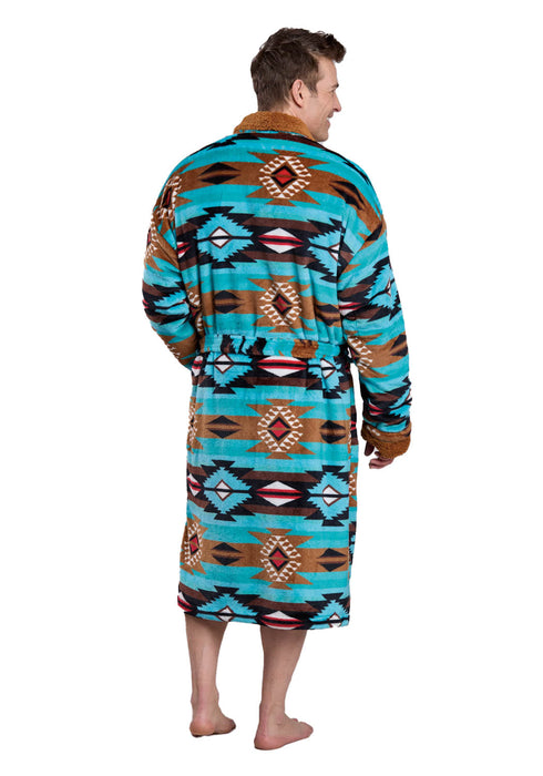 Roper Mens Aztec Fleece Turquoise/Black 100% Polyester Bathrobe