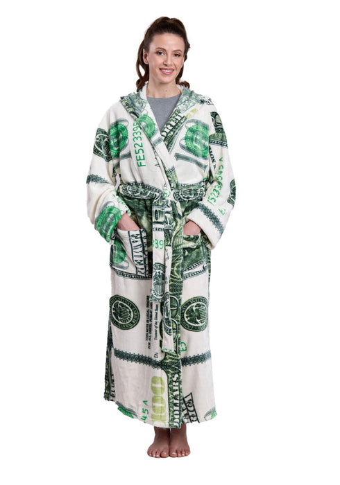 Roper Unisex US Dollar Print Green/White 100% Polyester Bathrobe