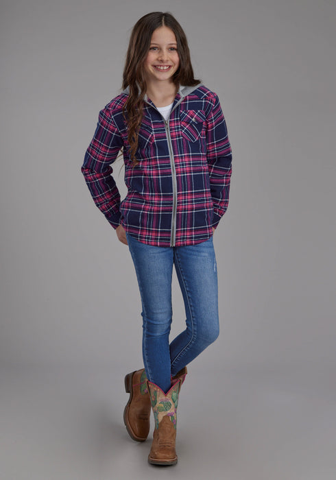 Roper Kids Girls Thermal Lined Shirt Blue/Red 100% Cotton Jacket