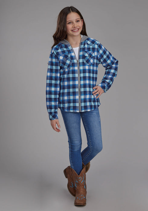 Roper Kids Girls Thermal Lined Shirt Blue/White 100% Cotton Jacket
