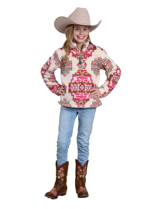Roper Kids Girls Large Aztec Polar Pink 100% Cotton Fleece Jacket