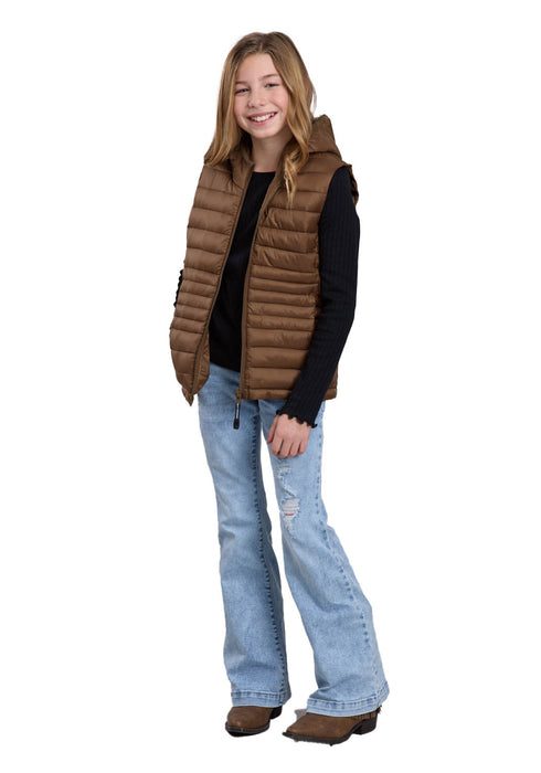 Roper Kids Girls Parachute Hooded Brown 100% Nylon Softshell Vest