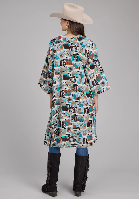 Roper Womens Photo Collage Multi-Color 100% Rayon Cardigan Sweater