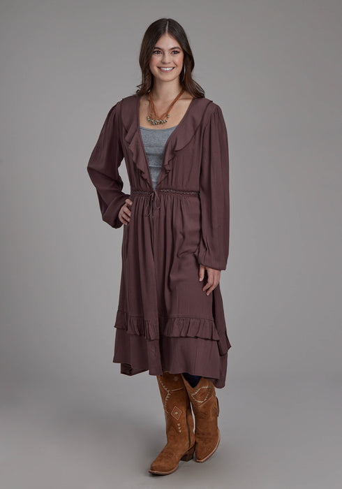 Roper Womens Deep V Ruffles Brown 100% Rayon Cardigan Sweater