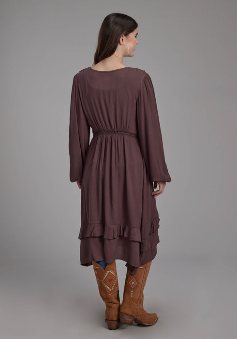 Roper Womens Deep V Ruffles Brown 100% Rayon Cardigan Sweater