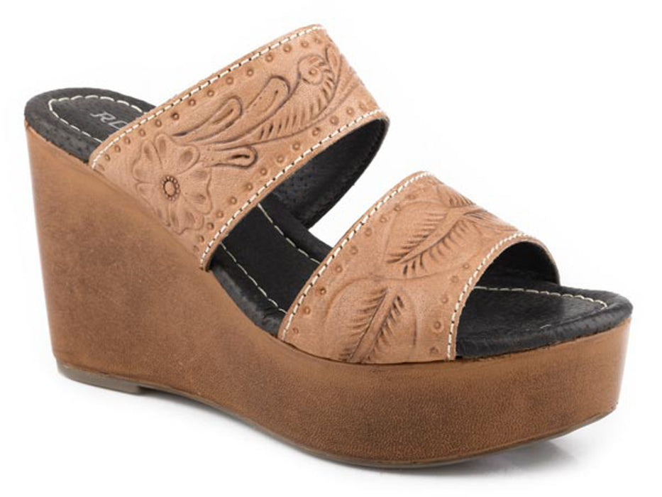 Roper Womens Diva II 2 Band Tan Leather Sandals Shoes