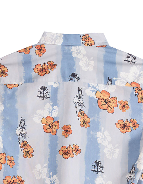 Tin Haul Mens Vintage Tropical Blue 100% Cotton L/S Shirt
