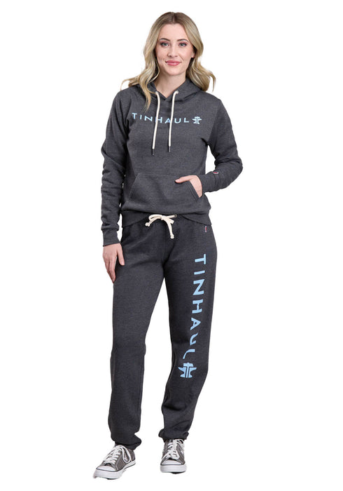 Tin Haul Womens Logo Down Leg Black Cotton Blend Sweat Pants