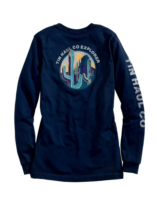Tin Haul Womens Blue 100% Cotton Explorer Logo L/S T-Shirt
