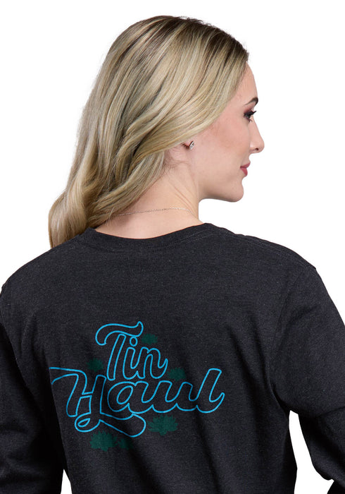 Tin Haul Womens Script With Succulents Black Poly/Cotton L/S T-Shirt