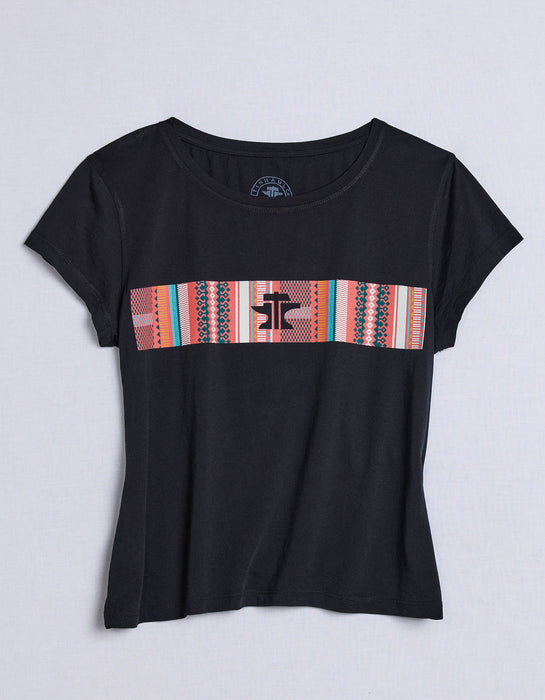 Tin Haul Womens Serape Across Chest Black Cotton Blend S/S T-Shirt