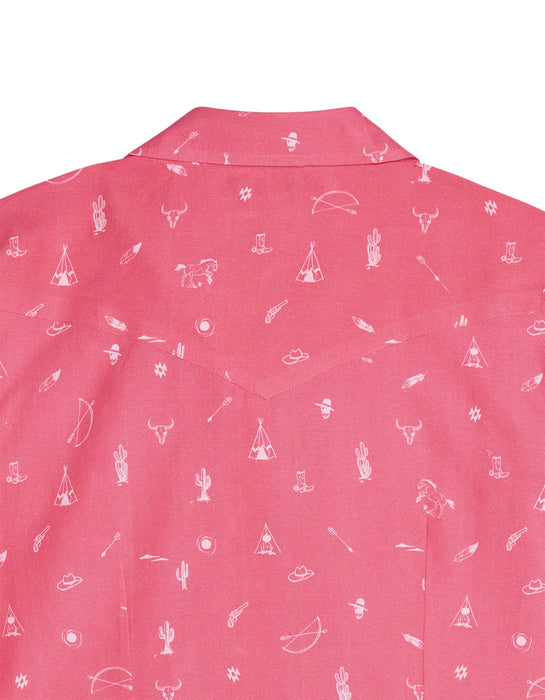 Tin Haul Womens Western Ditzy Pink 100% Cotton L/S Shirt