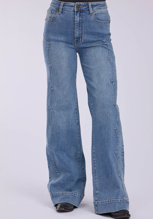 Tin Haul Womens 870 Claire Side Yokes Blue Cotton Blend Jeans