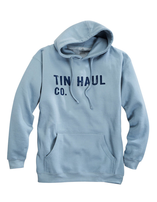 Tin Haul Mens Distressed Logo Blue Cotton Blend Hoodie